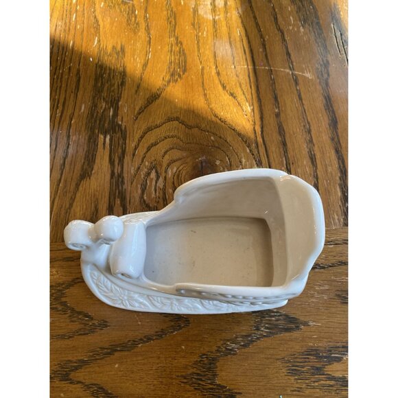 Vintage White Ceramic Sleigh Planter With Floral Design - Picture 2 of 7